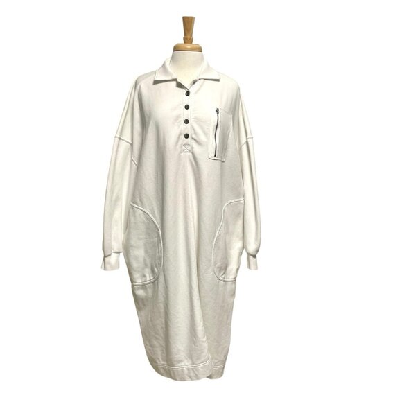 Free People Ultra Oversized Sweatshirt Sweat Dress Pockets Boho White size XS - Picture 1 of 14